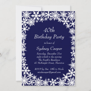 Winter Lace 40th Birthday Party Invitation - blue