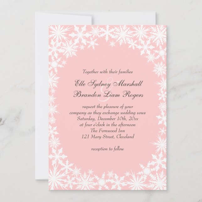 Winter Lace on Blush Wedding Invitation (Front)