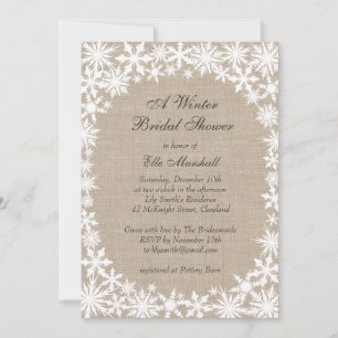 Winter Lace on Burlap Bridal Shower Invitation