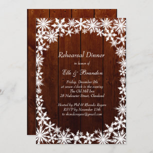 Winter Lace on Dark Wood Rehearsal Dinner Invite