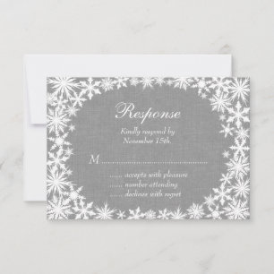 Winter Lace on Grey Linen RSVP Card