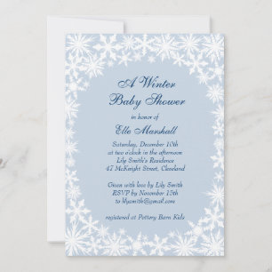 Winter Lace on Icy Blue Baby Shower Invitation