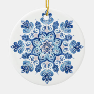Winter Lace Snowflake Ornament Blue and White Ch