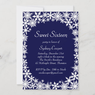 Winter Lace Sweet Sixteen Invitation -blue