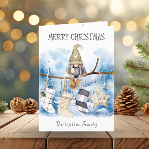 Winter Lady Gnome on Branch Merry Christmas Holiday Card