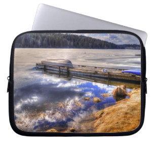 Winter Lake and Kayak Wilderness Landscape Laptop Sleeve