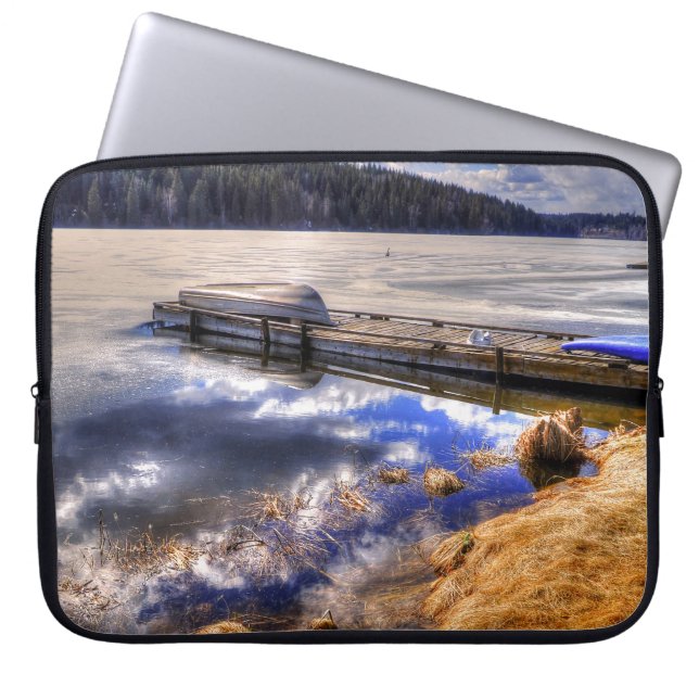 Winter Lake and Kayak Wilderness Landscape Laptop Sleeve (Front)