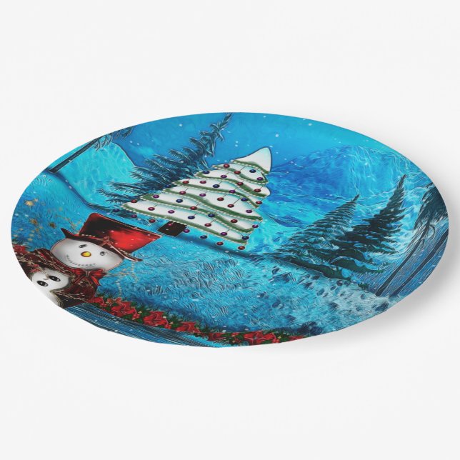 Winter Lake Christmas Folk Art Paper Plate (Angled)