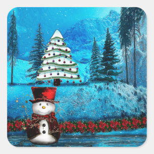 Winter Lake Christmas Folk for Gifts! Square Sticker