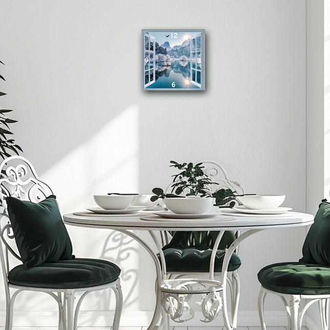 Winter Lake Eagle Fisherman Snowy Mountains Square Wall Clock (Creator Uploaded)