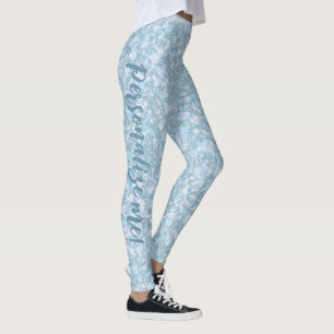 Winter Lake Light Aqua Blue Glitter CUSTOM TEXT Leggings