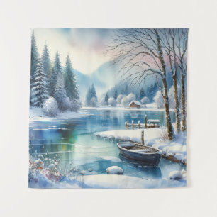 Winter Lake Scene Tapestry