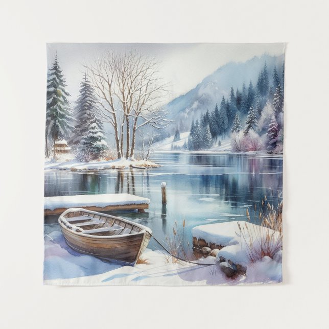 Winter Lake Scene Tapestry (Front)
