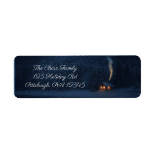 Winter Lakeside Cabin return address Label