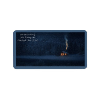 Winter Lakeside Cabin shipping Label