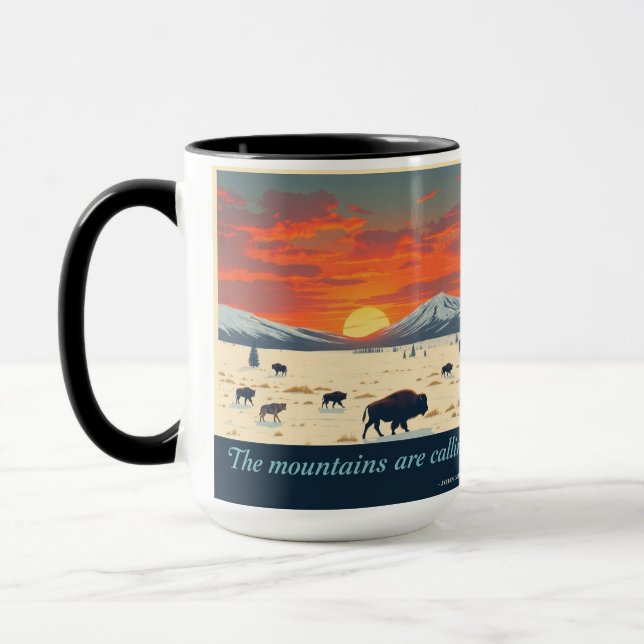 Winter Lamar Valley: Yellowstone Wolves & Bison Mug (Left)