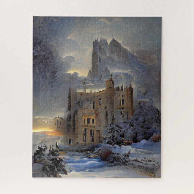 Winter land, Castle In Snow, Retro Castle Painting Jigsaw Puzzle (Vertical)