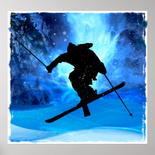 Winter Landscape and Freestyle Skier Poster