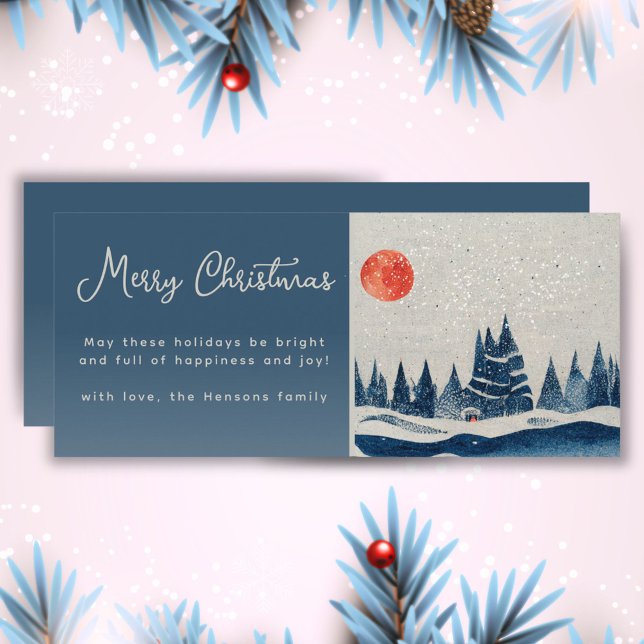 Winter Landscape and Moon Merry Christmas Holiday Card (Creator Uploaded)