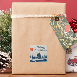 Winter Landscape and Moon Return Address Square Sticker