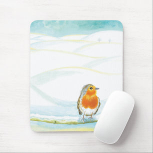 Winter Landscape and Red Robin Mouse Pad