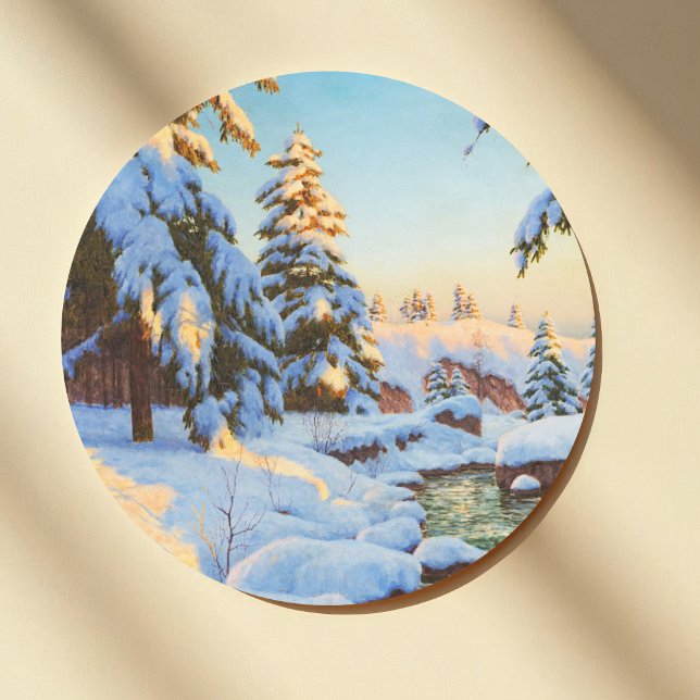 Winter landscape, Bessonof  Classic Round Sticker (Creator Uploaded)