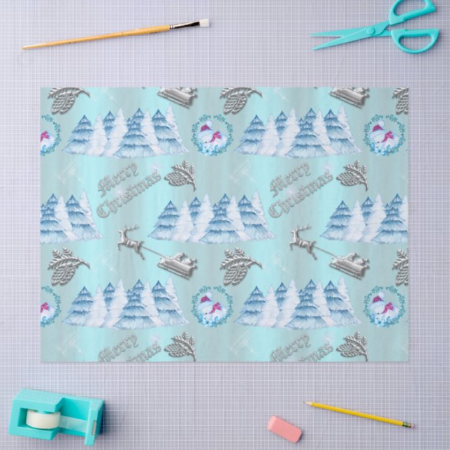 Winter Landscape Blue Christmas Tissue Paper (Craft)