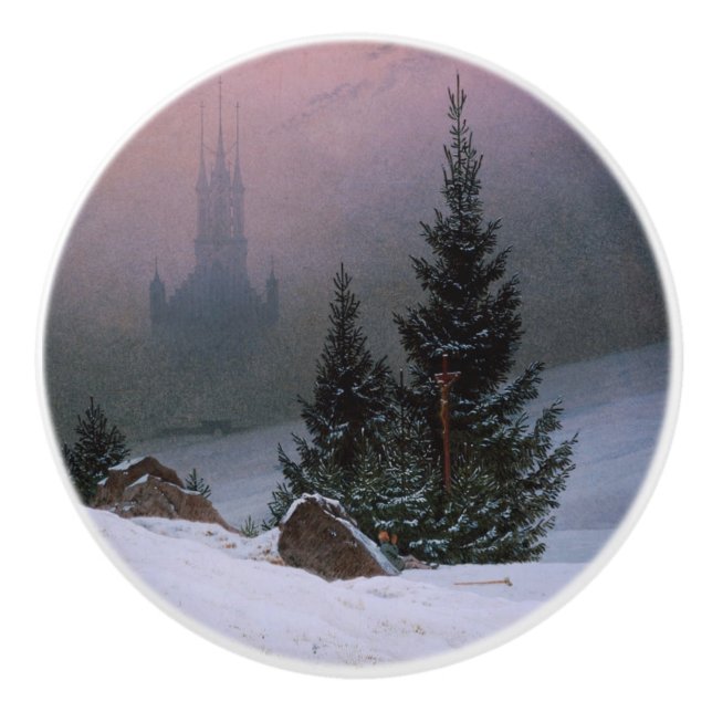 Winter Landscape (by Caspar David Friedrich) Ceramic Knob (Front)