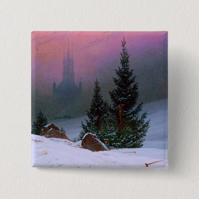 Winter Landscape Caspar David Friedrich 15 Cm Square Badge (Front)