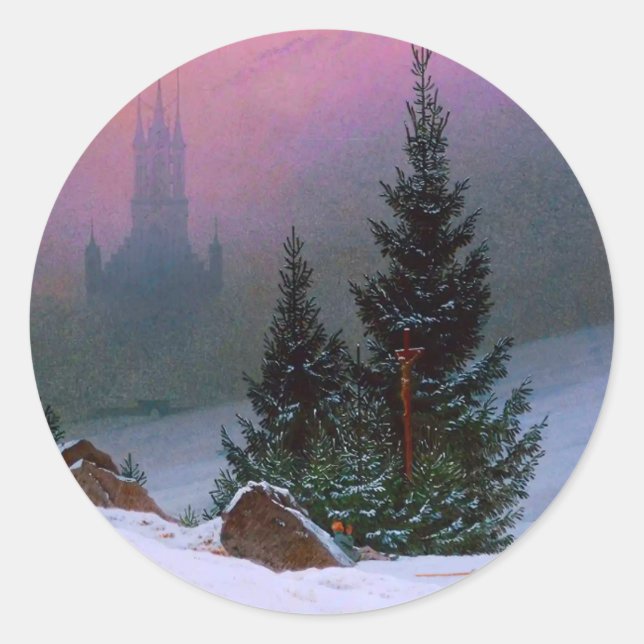Winter Landscape Caspar David Friedrich Classic Round Sticker (Front)