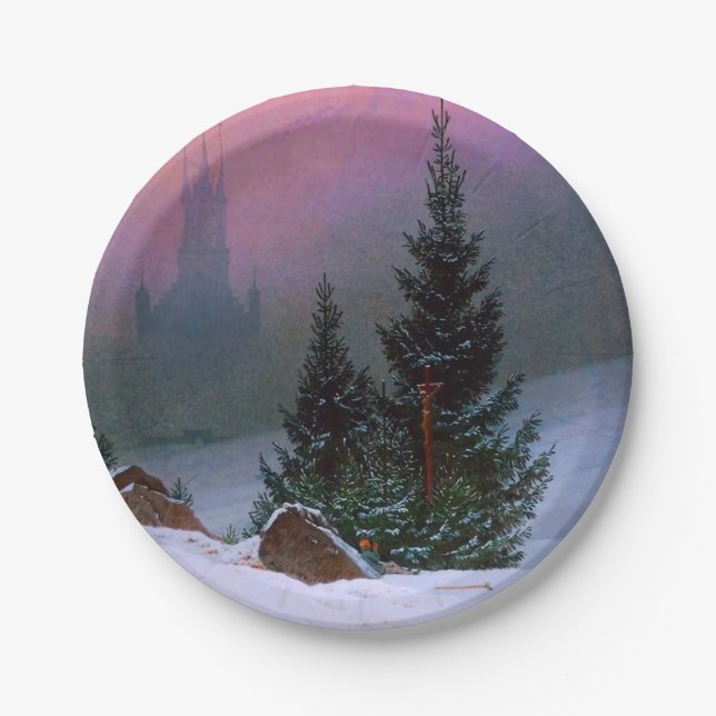 Winter Landscape Caspar David Friedrich Paper Plate (Front)