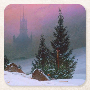 Winter Landscape Caspar David Friedrich Square Paper Coaster