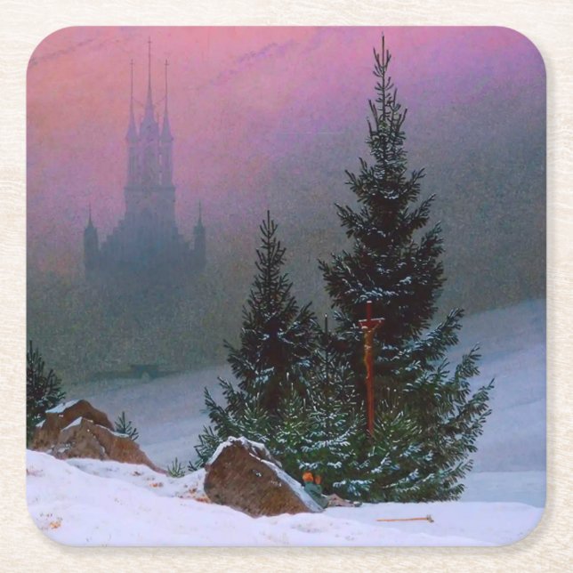 Winter Landscape Caspar David Friedrich Square Paper Coaster (Front)