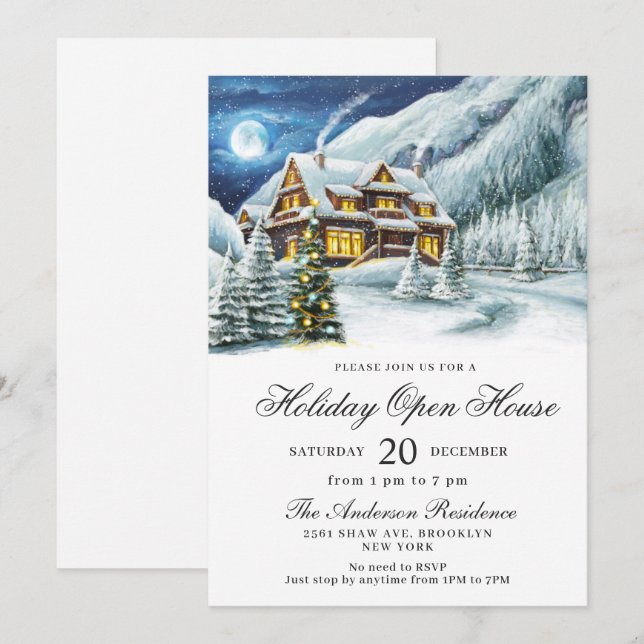 Winter Landscape Christmas Holiday Open House Invitation (Front/Back)