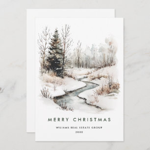 Winter Landscape Christmas Pine Tree Corporate Holiday Card