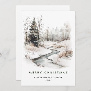 Winter Landscape Christmas Pine Tree Corporate Holiday Card