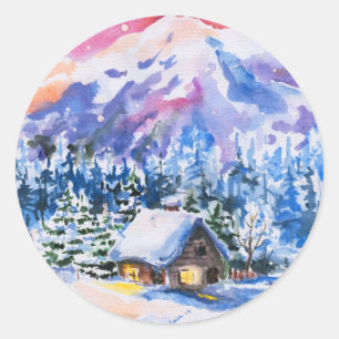 Winter landscape classic round sticker