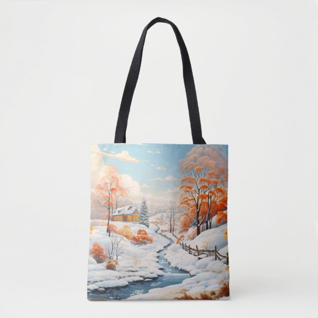 Winter Landscape Concept Abstract Colourful Scener Tote Bag (Front)