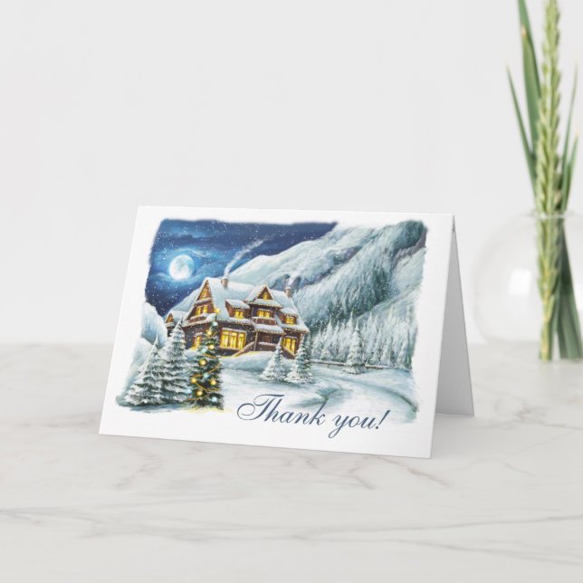 Winter Landscape Corporate Christmas Holiday Thank You Card (Front)