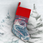 ❄ Winter Landscape Engraved Illustration  Christmas Stocking<br><div class="desc">This unique modern Christmas stocking with an illustrated engraved ❄ winter landscape on a red background, a house and snowy trees and the personal name on it will bring a special Christmas joy to any loved one! You can customise the background, font and text. 🎄✨ Merry Christmas! ©Susanne Sachers -...</div>