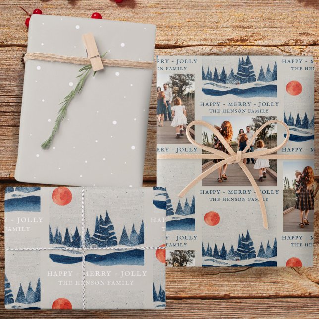 Winter Landscape Forest Moon Family Photo Wrapping Paper Sheet (Creator Uploaded)