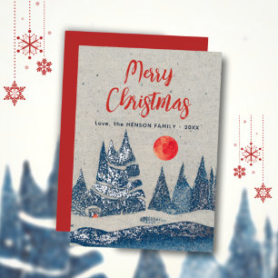 Winter Landscape Forest Moon Navy Blue Foil Card