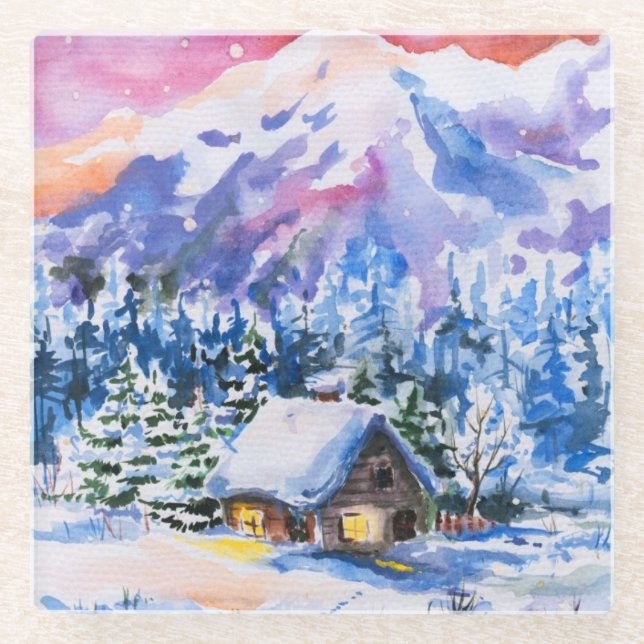 Winter landscape glass coaster (Front)