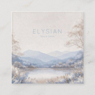 Winter Landscape Gold Frame Frosted Blue Floral Square Business Card