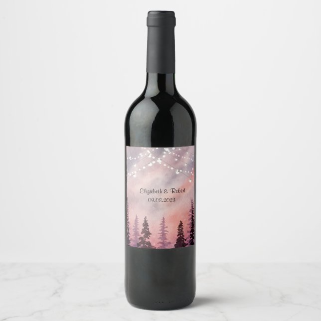 Winter Landscape Greenpine Forest  Wine Label (Front)