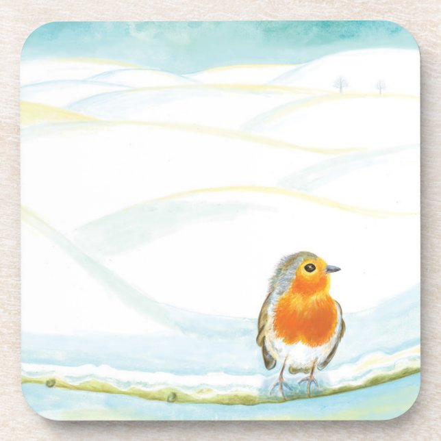 Winter Landscape Illustration With Robin   Coaster (Front)
