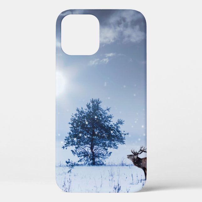 Winter landscape in blue colour. Lonely tree and w Case-Mate iPhone Case (Back)