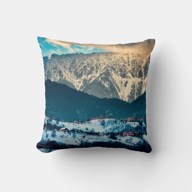 Winter landscape in Carpathian Mountain. Bran, Rom Cushion (Front)