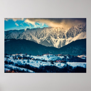 Winter landscape in Carpathian Mountain. Bran, Rom Poster