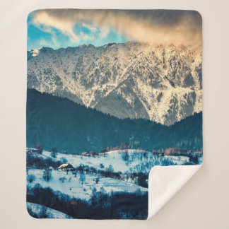 Winter landscape in Carpathian Mountain. Bran, Rom Sherpa Blanket